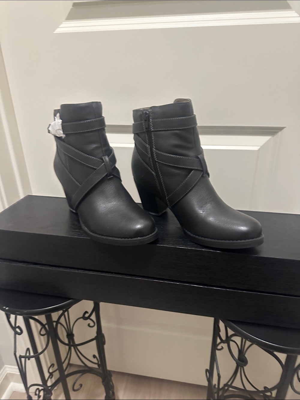 Natural Soul Black Ankle Booties with Wrap Strap Detail